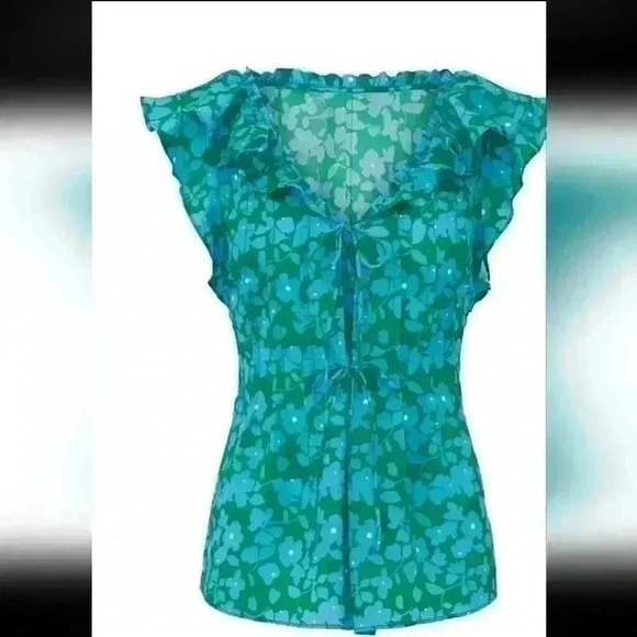 Derek Lam CollectiveBlue Floral Tie Top S - Picture 1 of 7